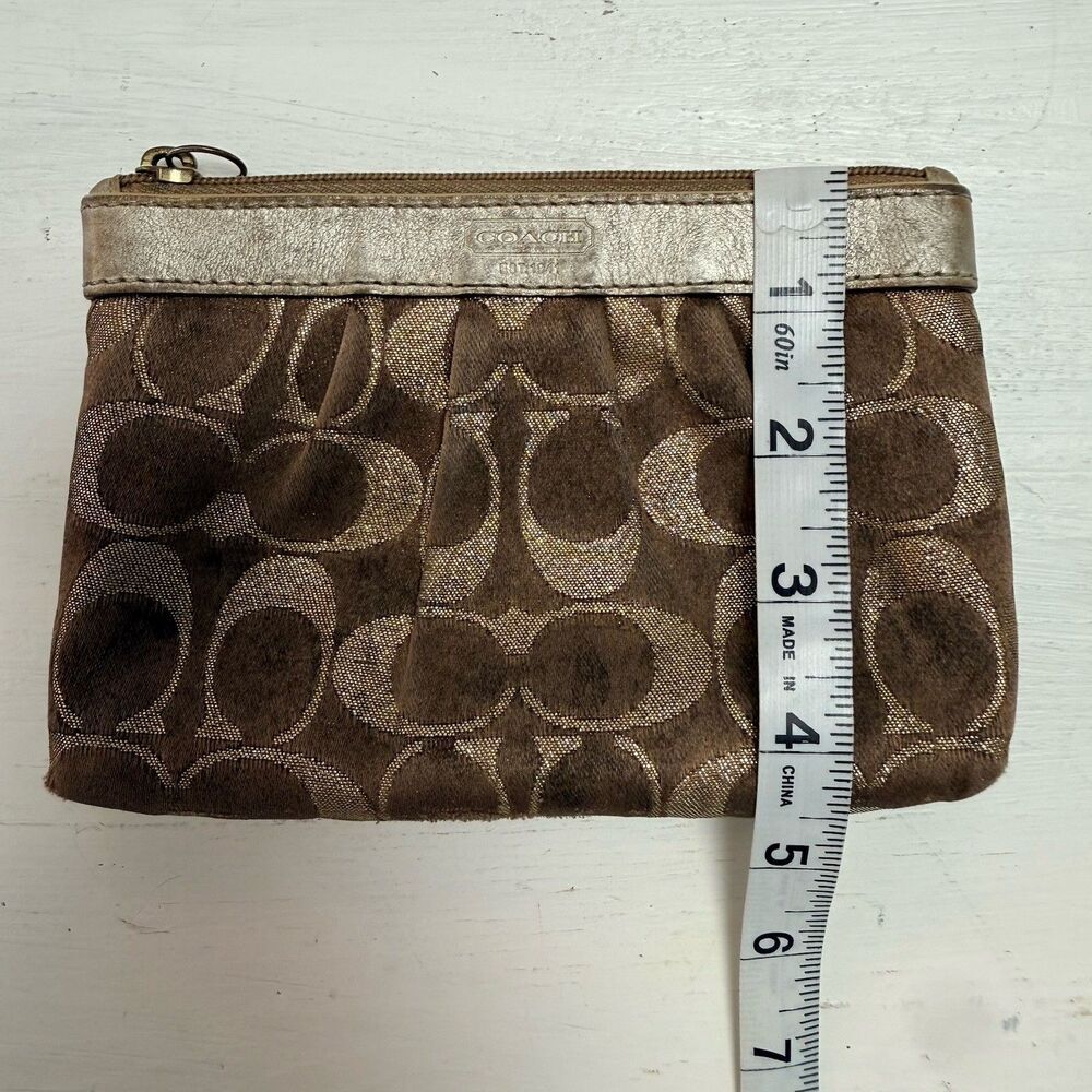 COACH BROWN GOLD FABRIC LEATHER SIGNATURE ZIP  WALLET COIN PURSE VINTAGE Y2K - Picture 8 of 8
